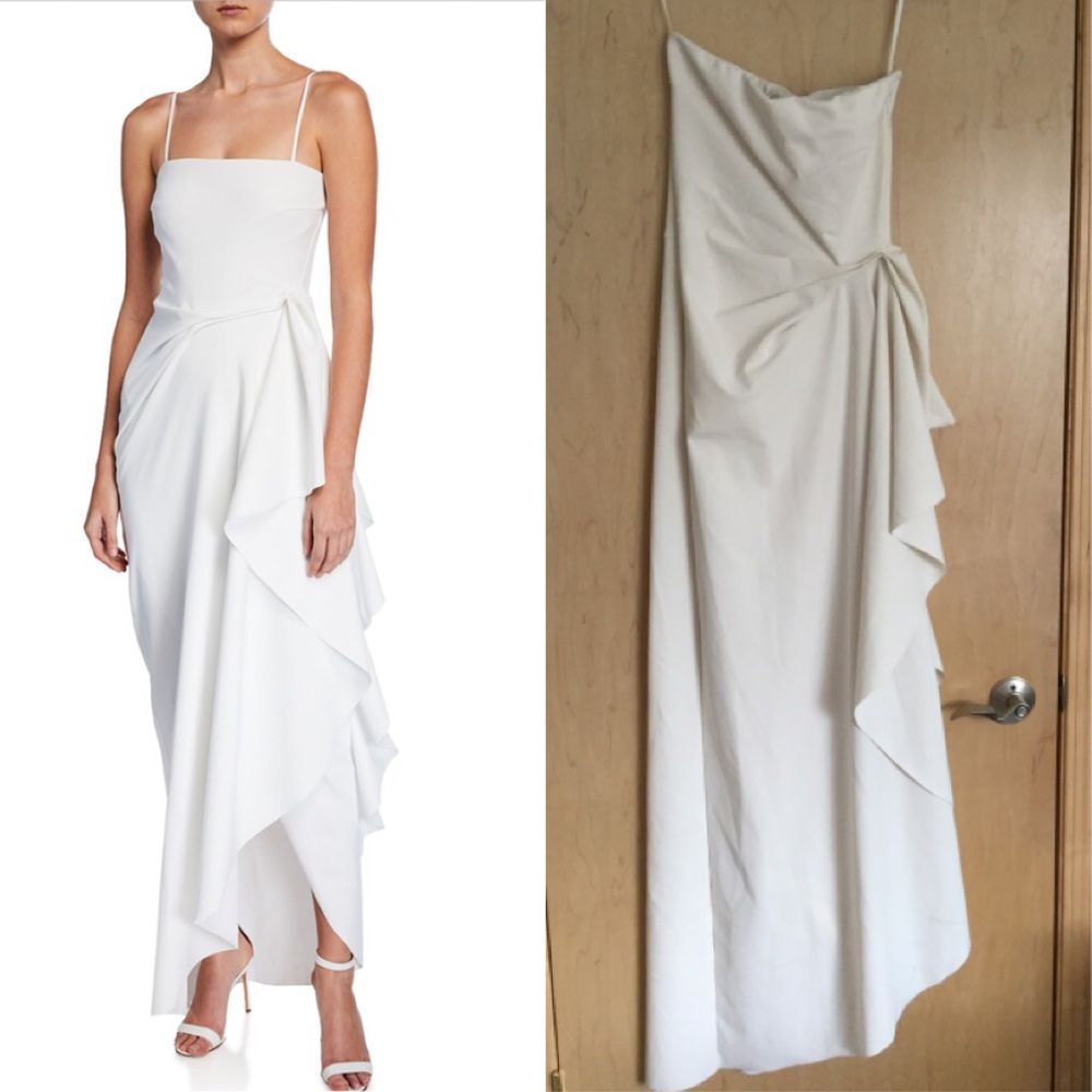 Chiara Boni Strapless Bustier Side-Drape LongDress Ivory
